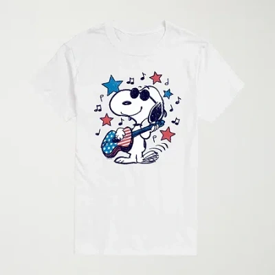 Novelty Mens Crew Neck Short Sleeve Regular Fit Peanuts Snoopy Graphic T-shirt In White