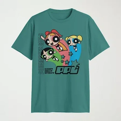 Novelty Mens Crew Neck Short Sleeve Regular Fit Powerpuff Girls Graphic T-shirt In Green