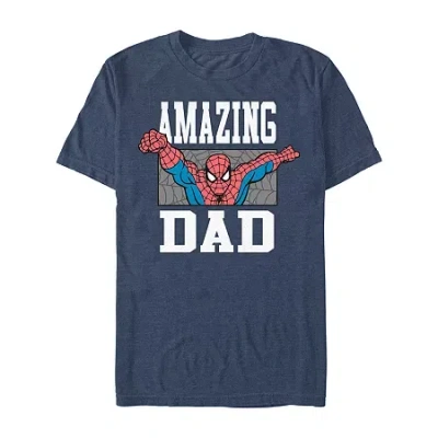 Novelty Mens Crew Neck Short Sleeve Regular Fit Spiderman Graphic T-shirt In Blue