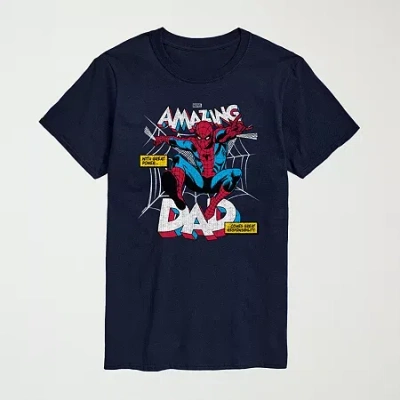 Novelty Mens Crew Neck Short Sleeve Regular Fit Spiderman Graphic T-shirt In Blue