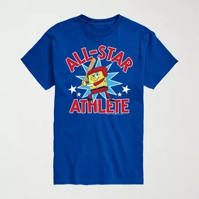 Novelty Mens Crew Neck Short Sleeve Regular Fit Spongebob Graphic T-shirt In Blue
