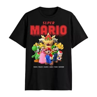 Novelty Mens Crew Neck Short Sleeve Regular Fit Super Mario Graphic T-shirt In Black