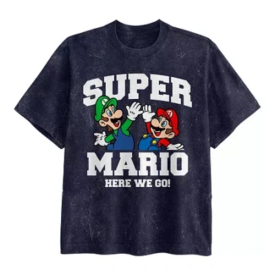 Novelty Mens Crew Neck Short Sleeve Regular Fit Super Mario Graphic T-shirt In Blue