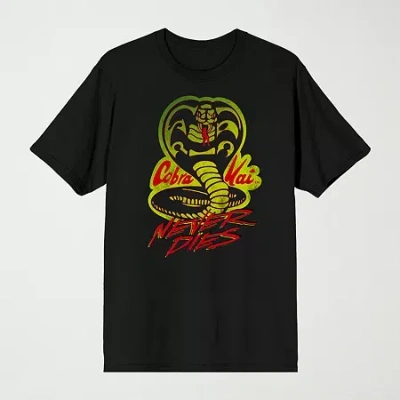 Novelty Mens Crew Neck Short Sleeve Relaxed Fit Cobra Kai Graphic T-shirt In Black