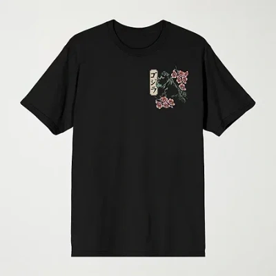 Novelty Mens Crew Neck Short Sleeve Relaxed Fit Godzilla Graphic T-shirt In Black