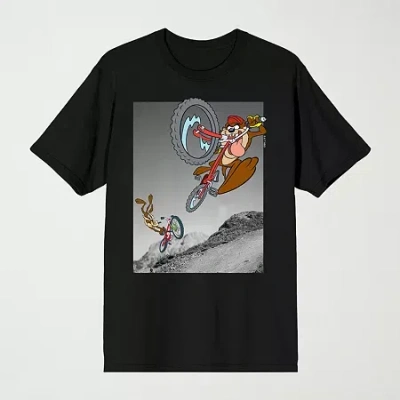 Novelty Mens Crew Neck Short Sleeve Relaxed Fit Looney Tunes Graphic T-shirt In Black