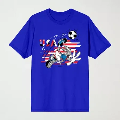 Novelty Mens Crew Neck Short Sleeve Relaxed Fit Looney Tunes Graphic T-shirt In Blue