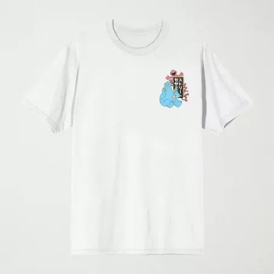 Novelty Mens Crew Neck Short Sleeve Relaxed Fit Sesame Street Graphic T-shirt In White
