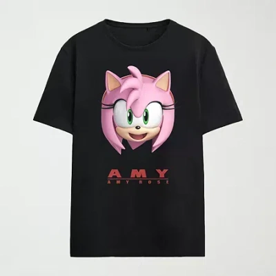 Novelty Mens Crew Neck Short Sleeve Relaxed Fit Sonic The Hedgehog Graphic T-shirt In Black