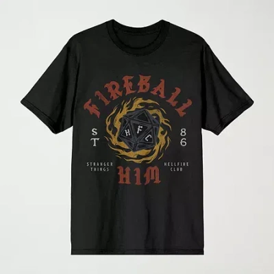 Novelty Mens Crew Neck Short Sleeve Relaxed Fit Stranger Things Graphic T-shirt In Black