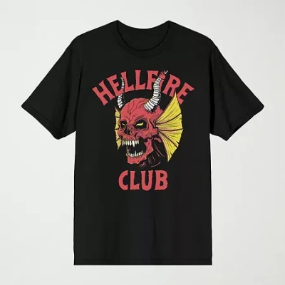 Novelty Mens Crew Neck Short Sleeve Relaxed Fit Stranger Things Graphic T-shirt In Black