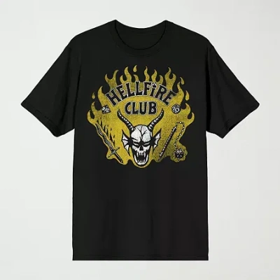 Novelty Mens Crew Neck Short Sleeve Relaxed Fit Stranger Things Graphic T-shirt In Black