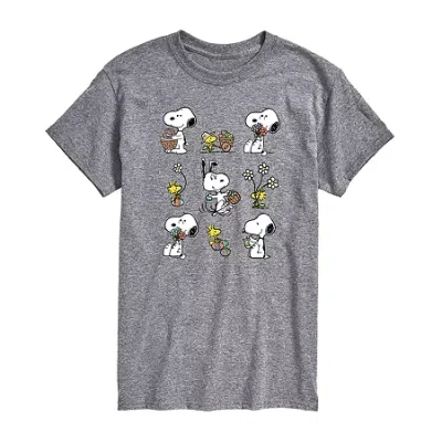 Novelty Mens Crew Neck Short Sleeve Snoopy Graphic T-shirt In Gray