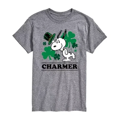 Novelty Mens Crew Neck Short Sleeve Snoopy Graphic T-shirt In Gray
