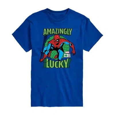 Novelty Mens Crew Neck Short Sleeve Spiderman Graphic T-shirt In Blue