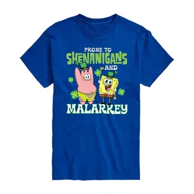 Novelty Mens Crew Neck Short Sleeve Spongebob Graphic T-shirt In Blue