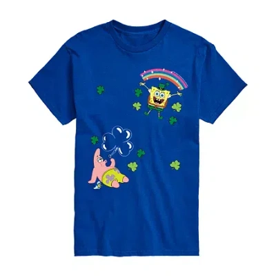 Novelty Mens Crew Neck Short Sleeve Spongebob Graphic T-shirt In Blue
