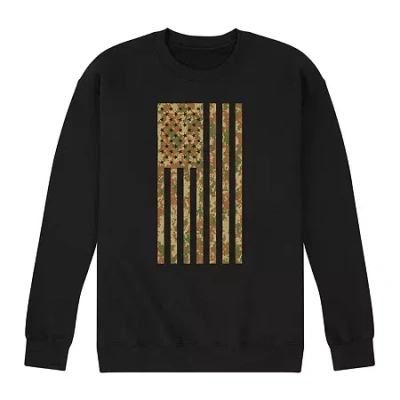 Novelty Mens Long Sleeve Camo American Flag Graphic T-shirt In Black