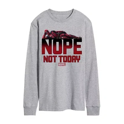 Novelty Mens Long Sleeve Deadpool Marvel Graphic T-shirt In Gray