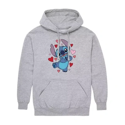 Novelty Mens Long Sleeve Lilo & Stitch Valentine's Day Hoodie In Gray