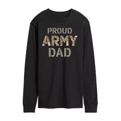 Novelty Mens Long Sleeve Proud Army Dad Graphic T-shirt In Black