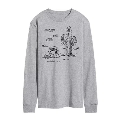 Novelty Mens Long Sleeve Snoopy Graphic T-shirt In Gray