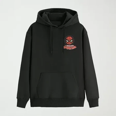 Novelty Mens Long Sleeve Spiderman Fleece Hoodie In Black