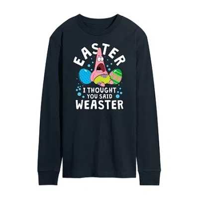 Novelty Mens Long Sleeve Spongebob Easter Graphic T-shirt In Blue