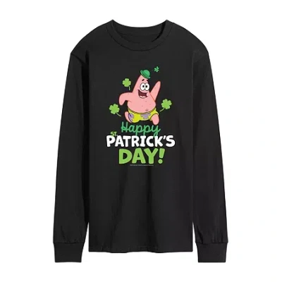 Novelty Mens Long Sleeve Spongebob St. Patrick's Day T-shirt In Black