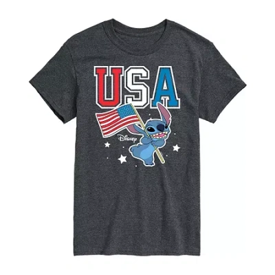 Novelty Mens Short Sleeve Americana Lilo & Stitch Stitch Graphic T-shirt In Gray