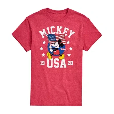 Novelty Mens Short Sleeve Americana Mickey Mouse Graphic T-shirt In Red