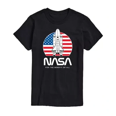 Novelty Mens Short Sleeve Americana Nasa Graphic T-shirt In Black