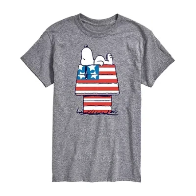 Novelty Mens Short Sleeve Americana Snoopy Graphic T-shirt In Gray
