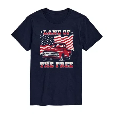 Novelty Mens Short Sleeve Americana Truck Graphic T-shirt In Blue
