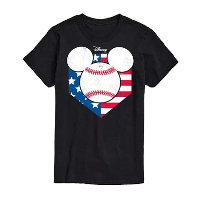 Novelty Mens Short Sleeve Baseball Mickey Mouse Graphic T-shirt In Black