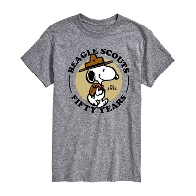 Novelty Mens Short Sleeve Beagle Scouts 50 Years Peanuts Graphic T-shirt In Gray