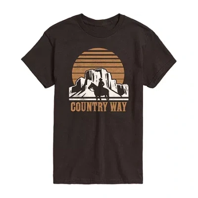 Novelty Mens Short Sleeve Country Way Graphic T-shirt In Brown