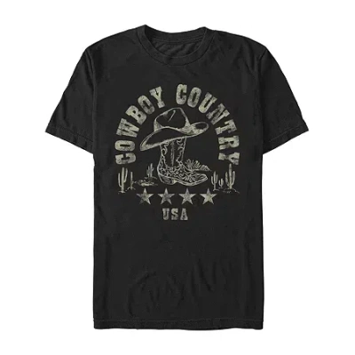 Novelty Mens Short Sleeve Cowboy Country Graphic T-shirt In Black