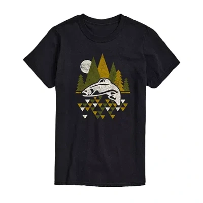 Novelty Mens Short Sleeve Fishing Graphic T-shirt In Black