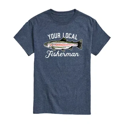 Novelty Mens Short Sleeve Fishing Graphic T-shirt In Blue