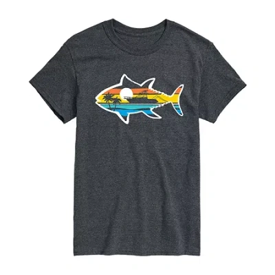Novelty Mens Short Sleeve Fishing Graphic T-shirt In Gray