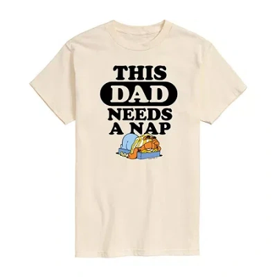 Novelty Mens Short Sleeve Garfield Dad Nap Graphic T-shirt In Sand