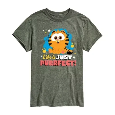 Novelty Mens Short Sleeve Garfield Graphic T-shirt In Green