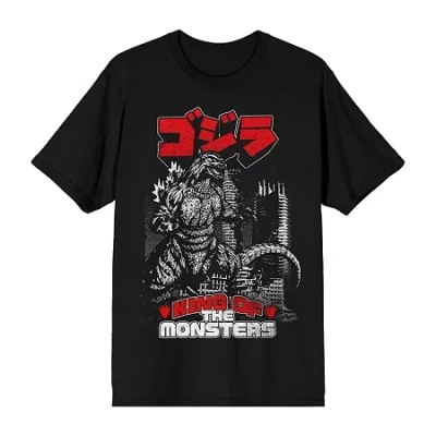 Novelty Mens Short Sleeve Godzilla Graphic T-shirt In Black