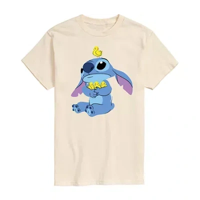 Novelty Mens Short Sleeve Lilo & Stitch Easter Graphic T-shirt In Sand