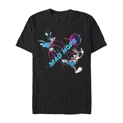 Novelty Mens Short Sleeve Looney Tunes Basketball Graphic T-shirt In Black