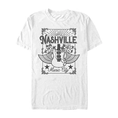 Novelty Mens Short Sleeve Nashville Music City Graphic T-shirt In White