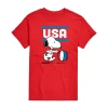 Novelty Mens Short Sleeve Peanuts Basketball Graphic T-shirt In Red