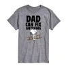 Novelty Mens Short Sleeve Peanuts Dad Can Fix Anything Graphic T-shirt In Gray