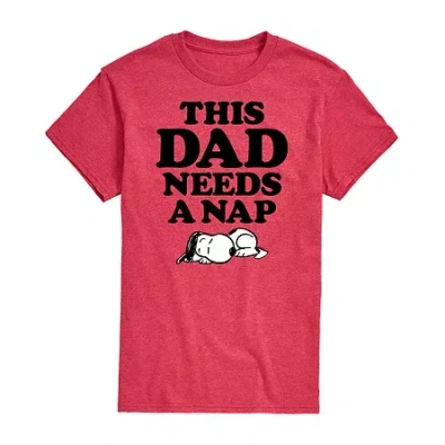 Novelty Mens Short Sleeve Peanuts Dad Nap Graphic T-shirt In Red